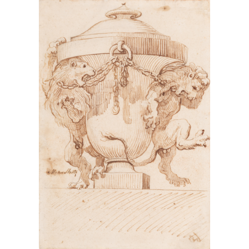 An Urn Flanked by Two Chained Lions